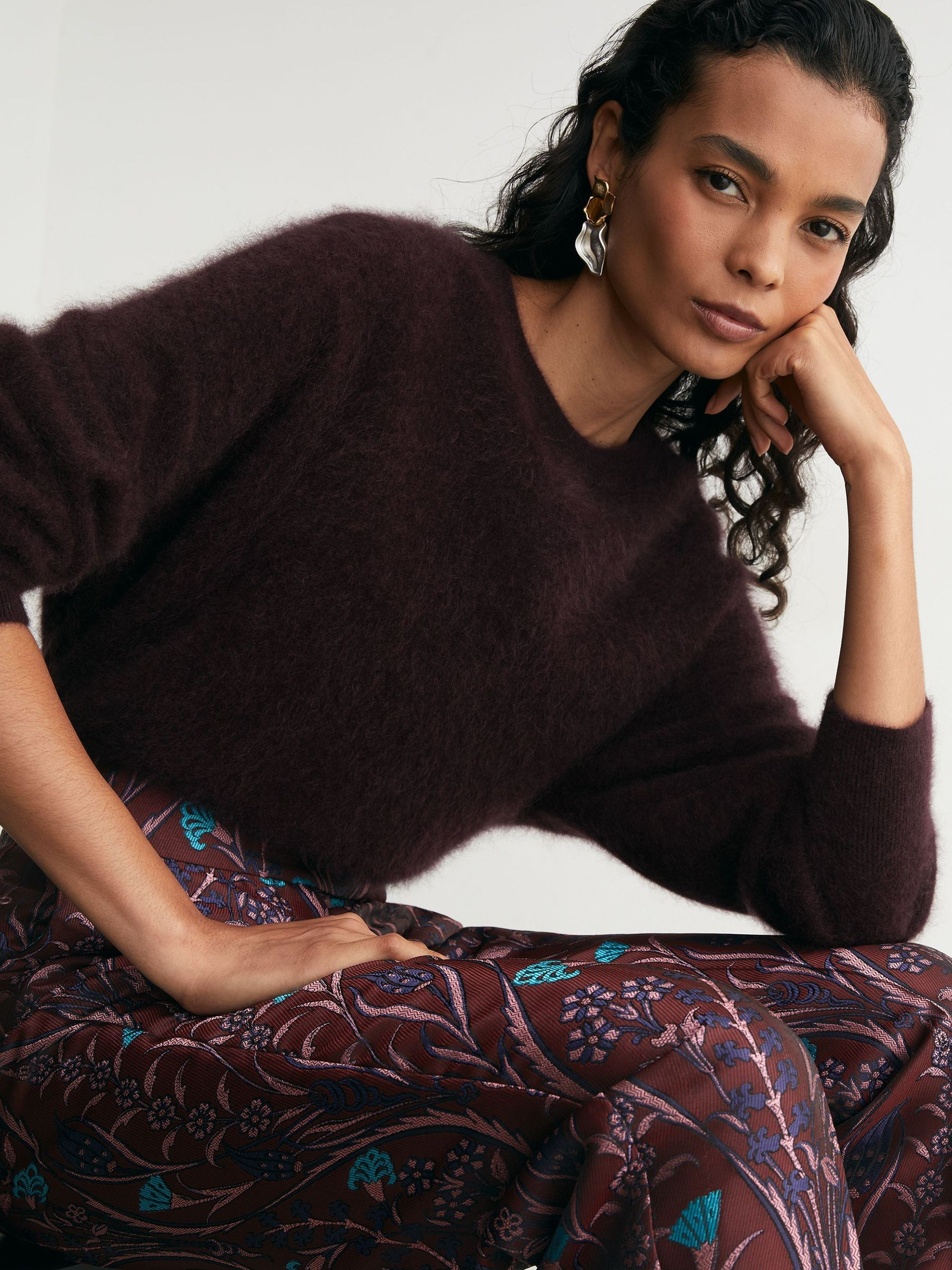 Reiss Jacquard Tapered Trousers in Purple | REISS | Reiss US