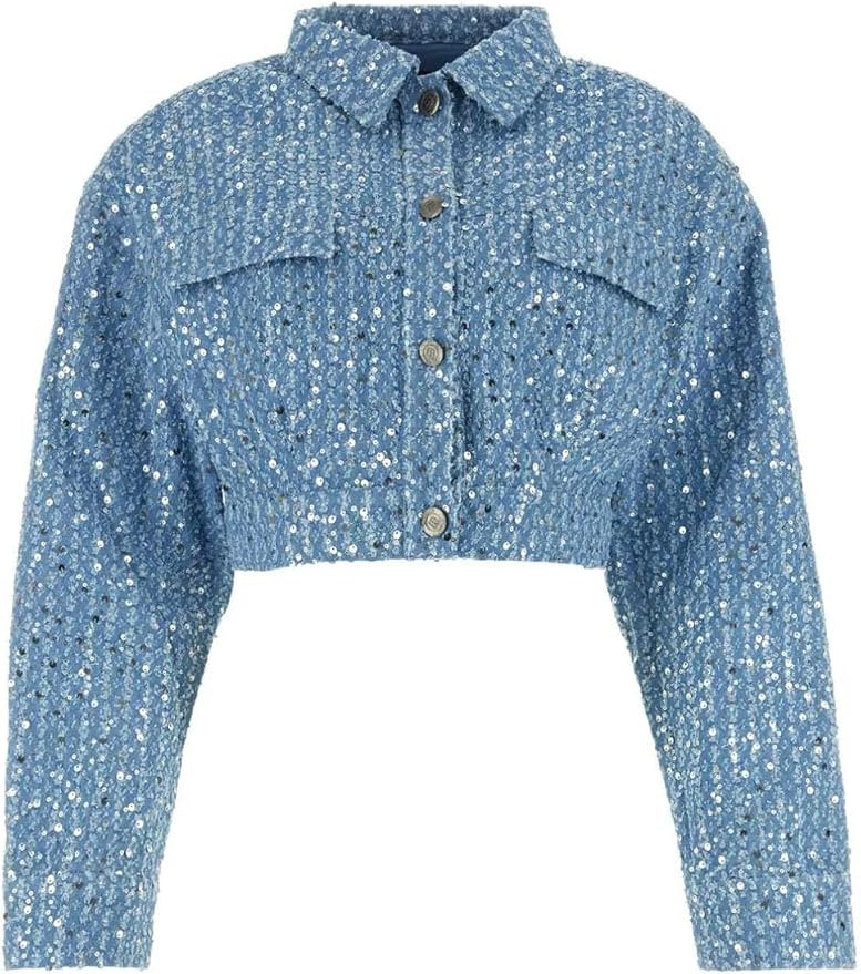 Women Cropped Denim Jacket and Shorts Matching Set Sequin Casual Two-Piece Outfit | Amazon (US)