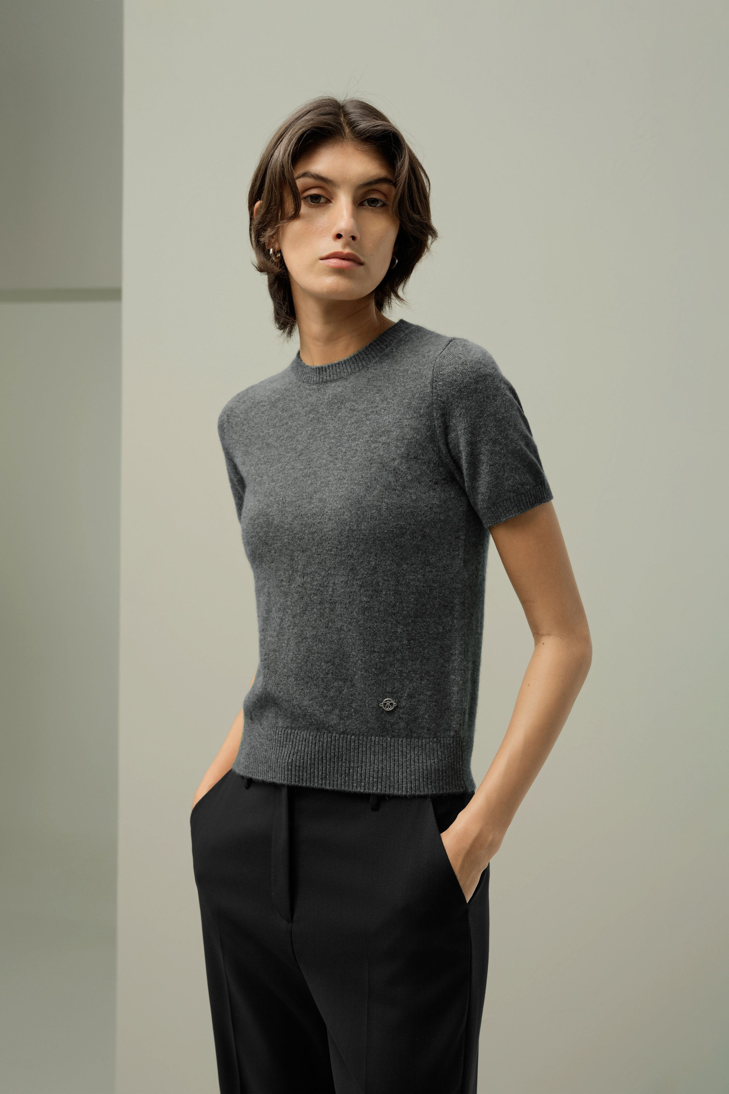 Cashmere Fitted Short Sleeve Top | LilySilk