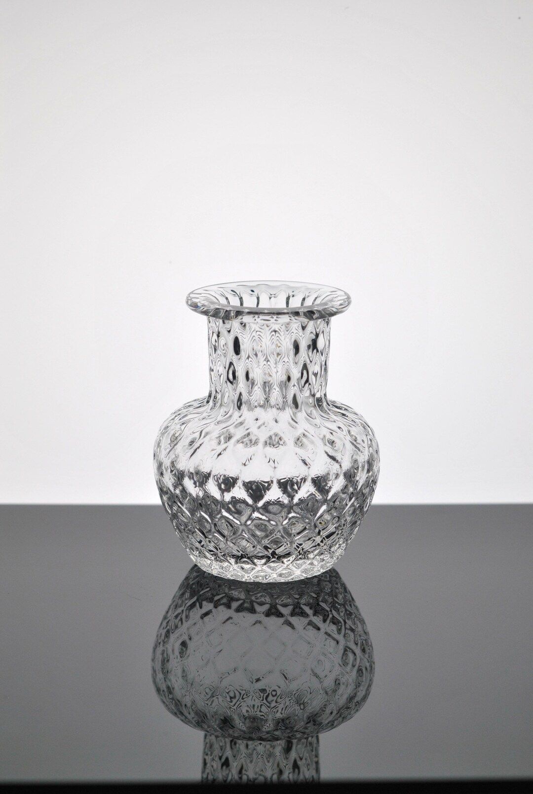 Small Optic Glass Vase Hand Blown Retro Classic Neutral Table Centerpiece Shelf Mantel Floral Dis... | Etsy (US)