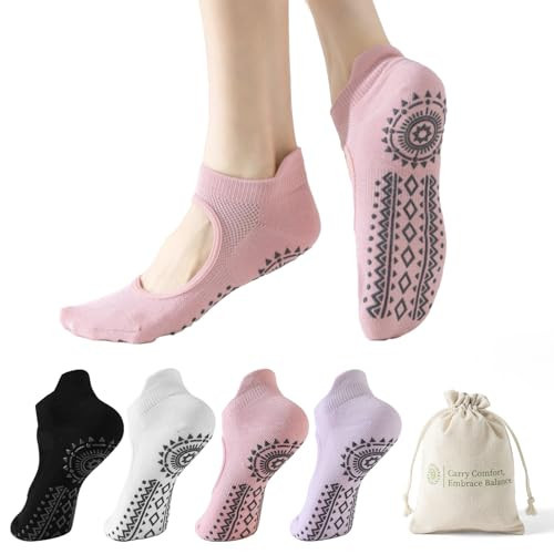 BISOUSOX Grip Socks Pilates Socks, Grippy Sock Woman Yoga Slipper Non Slip Ankle Sticky Sock Barre Ballet Hospital | Amazon (US)