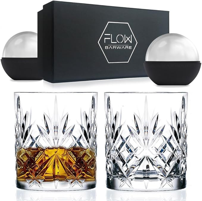 FLOW Barware Classic Whiskey Glasses Set of 2 | Crystal Whisky Glasses Gift Set | Heavy Tumbler W... | Amazon (UK)