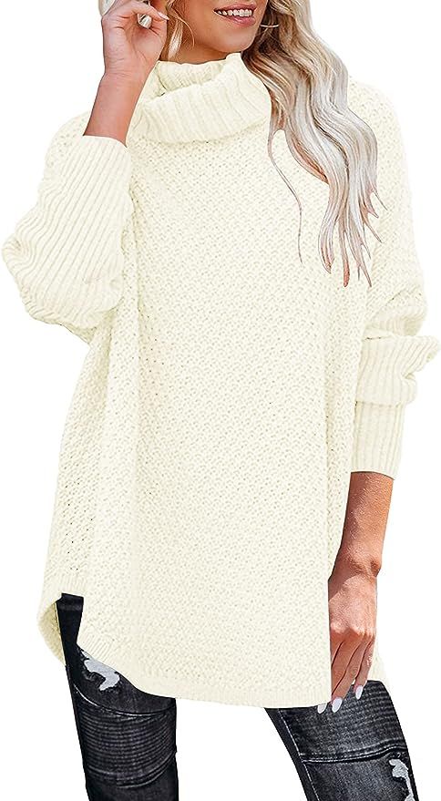 MEROKEETY Women's Turtleneck Long Sleeve Tunic Sweater Oversized Chunky Knit Pullover Jumper Tops | Amazon (US)