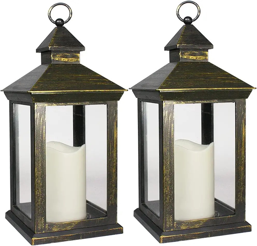 Bright Zeal 2-PACK 14 Inch Vintage Decorative Candle Lanterns With Timer - IP44 Waterproof Distre... | Amazon (US)