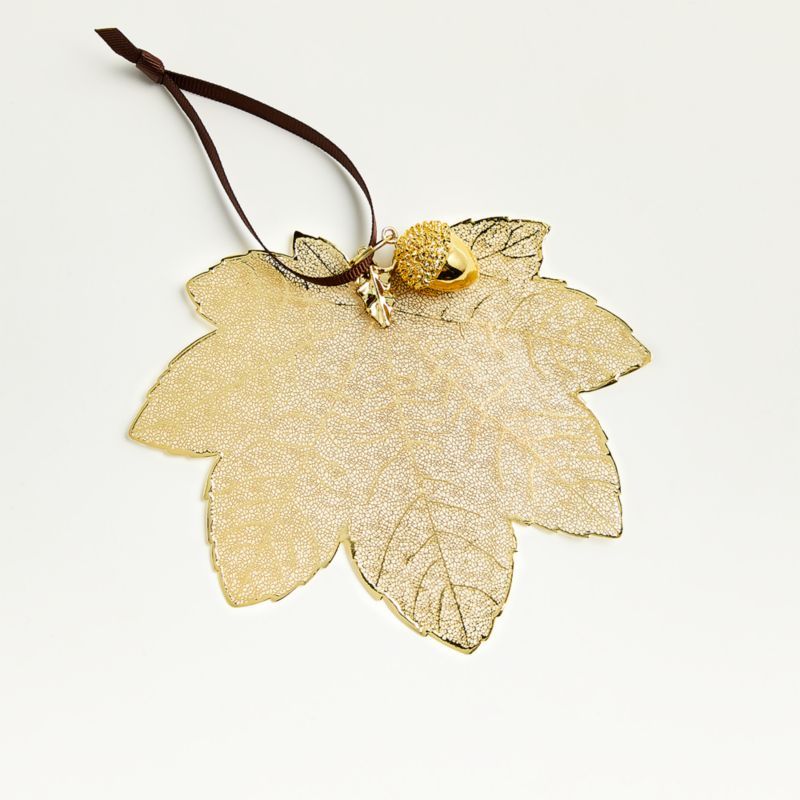 Gold Maple Leaf Christmas Tree Ornament with Acorn + Reviews | Crate & Barrel | Crate & Barrel