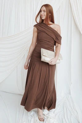 Sharmay Off Shoulder Maxi Dress - Brown | Petal & Pup (US)