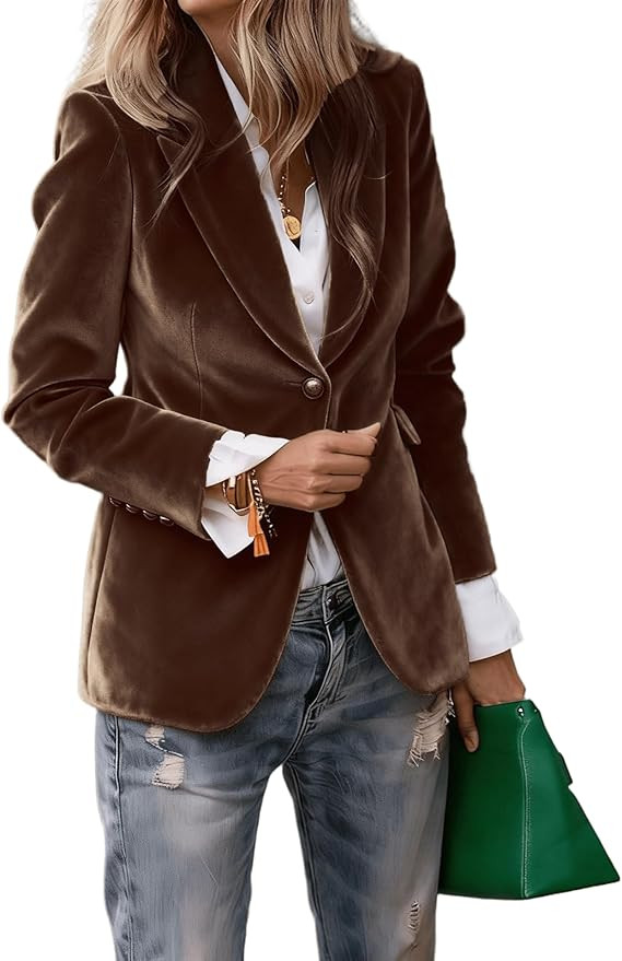 Women's Velvet Blazer Suit Jackets Business Casual Button Up Fall Winter Outerwear Work Office Co... | Amazon (US)
