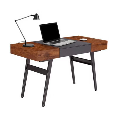Black And Mahogany Wood Desk With Drawers, Metal Writing Table Design | Target