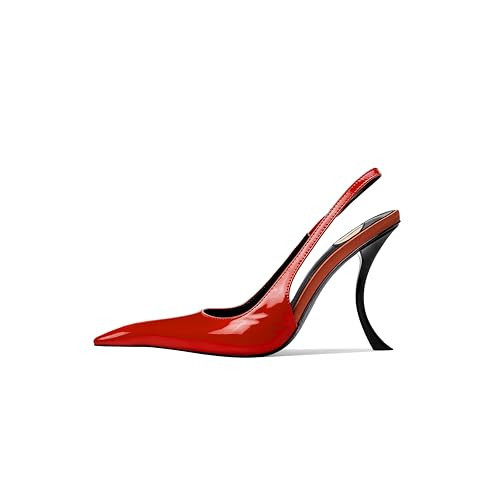 CAGLGLZ Stiletto High Heel Slingbacks for Women Patent Leather Closed Pointed Toe Pumps Slip on Elastic Strap Heeled Sandals Sexy Fashion Party Dressy Shoes, Red, 8.5 UK | Amazon (UK)