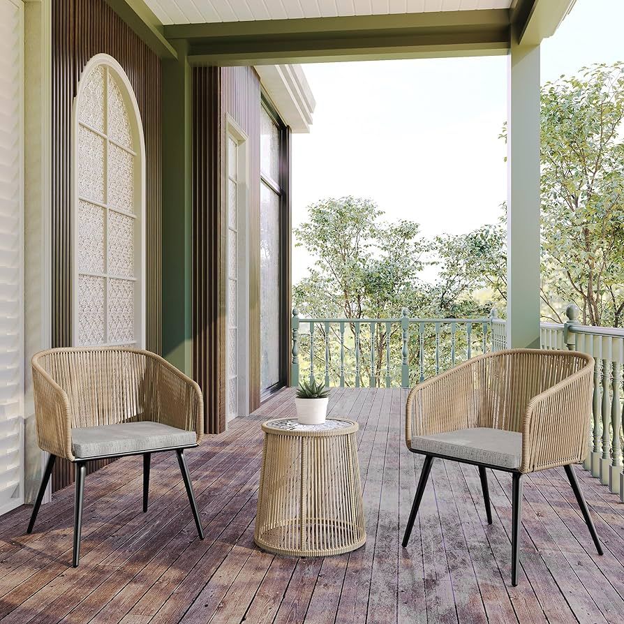 EAST OAK Breezeway Patio Furniture Set, 3-Piece Outside Bistro Set Handwoven Rattan Wicker Chairs... | Amazon (US)