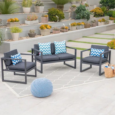Rust Aluminum Chat 3 Pc - Dark Gray With Cushions For Courteous Patio & Backyard , Beautifying | Wayfair North America