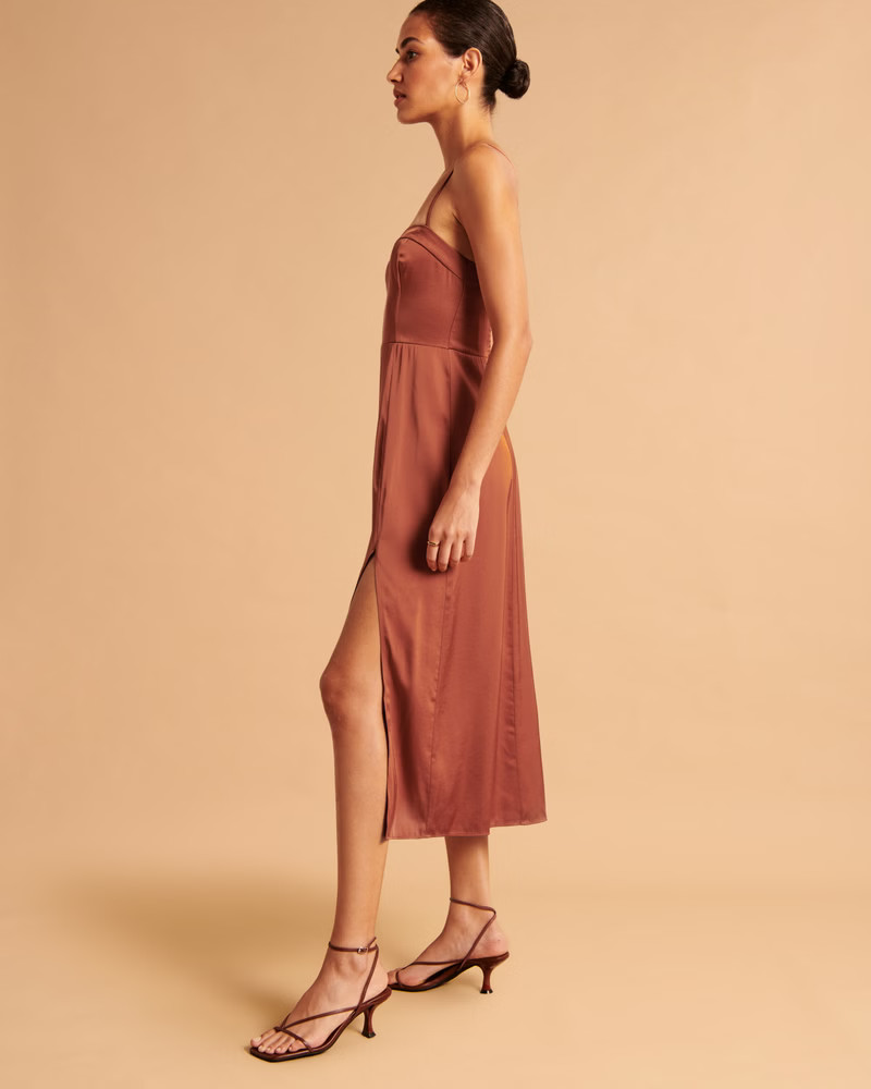 Satin High-Slit Midi Dress | Abercrombie & Fitch (US)