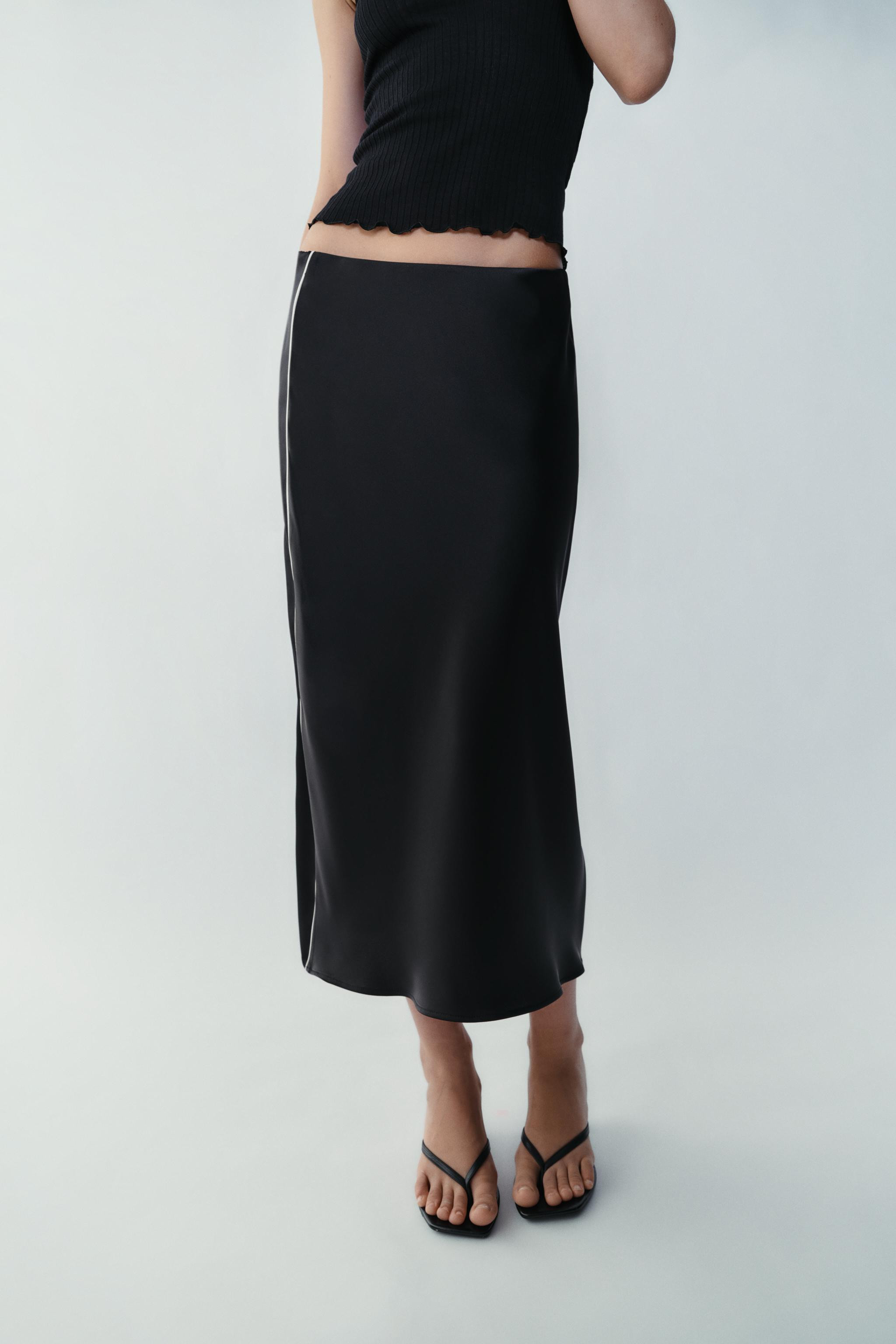 CONTRAST PIPING SATIN MIDI SKIRT | Zara US