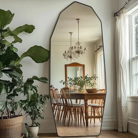 Antok Full Length Mirror 71" x 28" Large Floor Mirror Standing Mirror, Aluminum Wavy Frame, Wall Mounted or Leaning, Decorative for Living Room Bedroom Entryway, Black | Walmart (US)