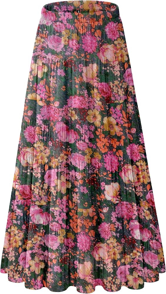 Women's Chiffon White Flowy Maxi Skirts Boho Summer Elastic Waisted Pleated A Line Long Skirt for... | Amazon (US)