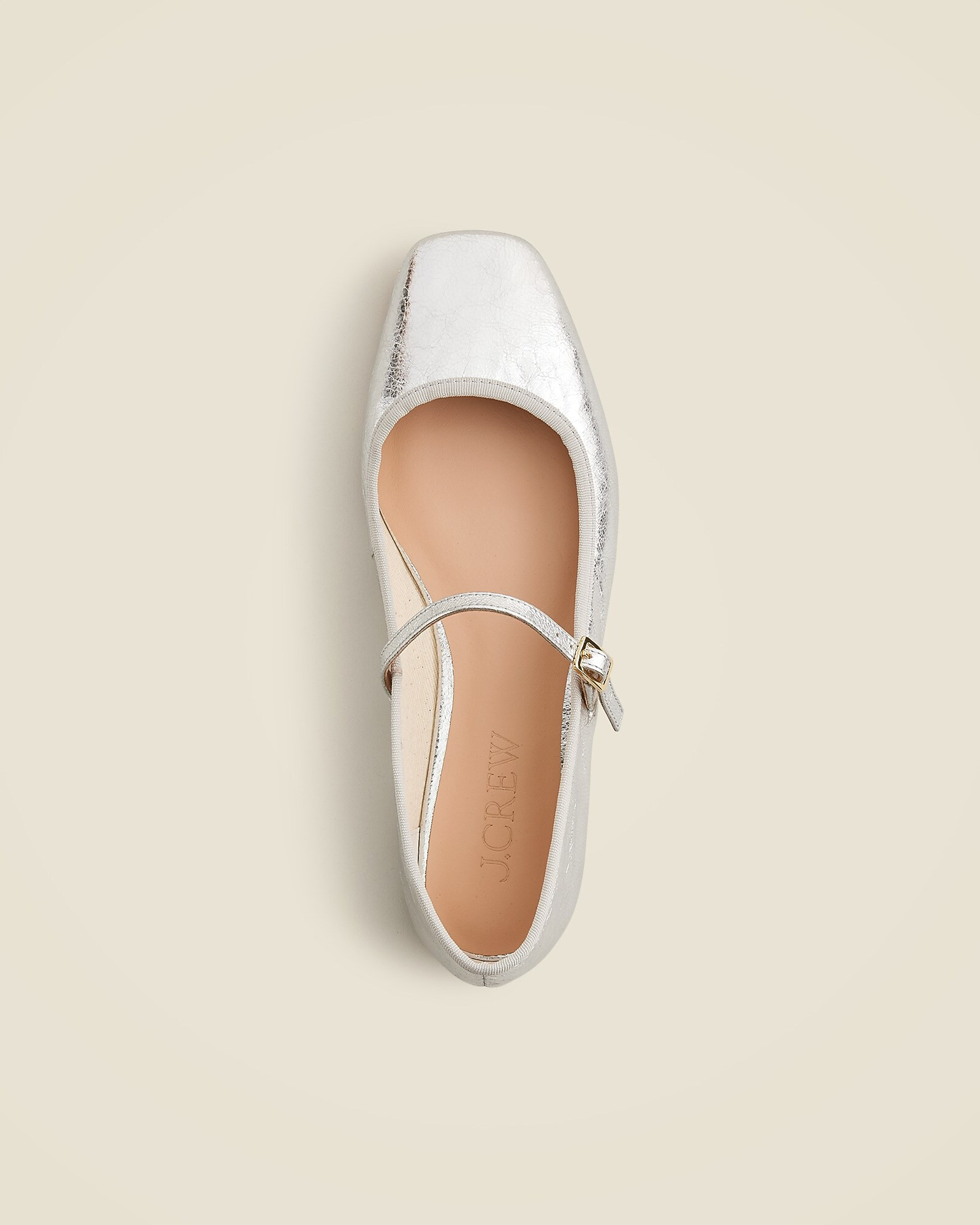 Quinn square-toe Mary Jane flats in crinkled metallic leather | J. Crew US