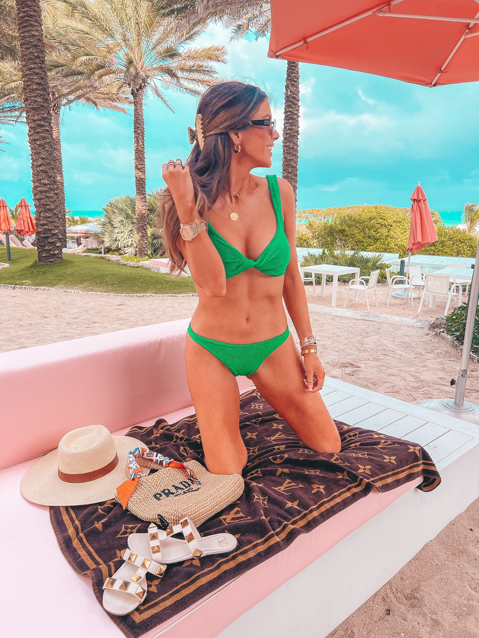 Swim. Swimsuit. Bikini. Travel. Beach outfit. Beach towel. Louis Vuitton  

#LTKtravel #LTKswim