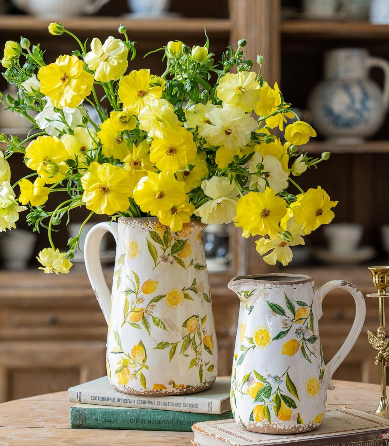 Amazon.com: Vintage Lemon Ceramic Vase with Handle, Retro Ice Glazed Crack Farmhouse Pitcher Vase... | Amazon (US)