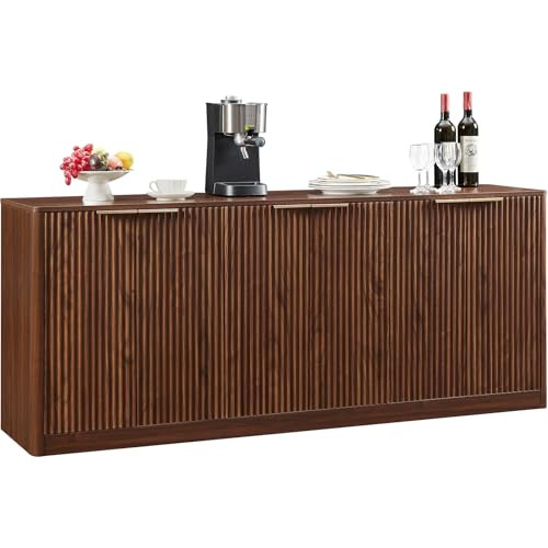 Lyromix 67" Walnut Fluted Sideboard Buffet Cabinet with Storage, Large Kitchen Buffet with Curvy Edge and Doors, Wood Mid Century Modern Sideboard for Living Room | Amazon (US)