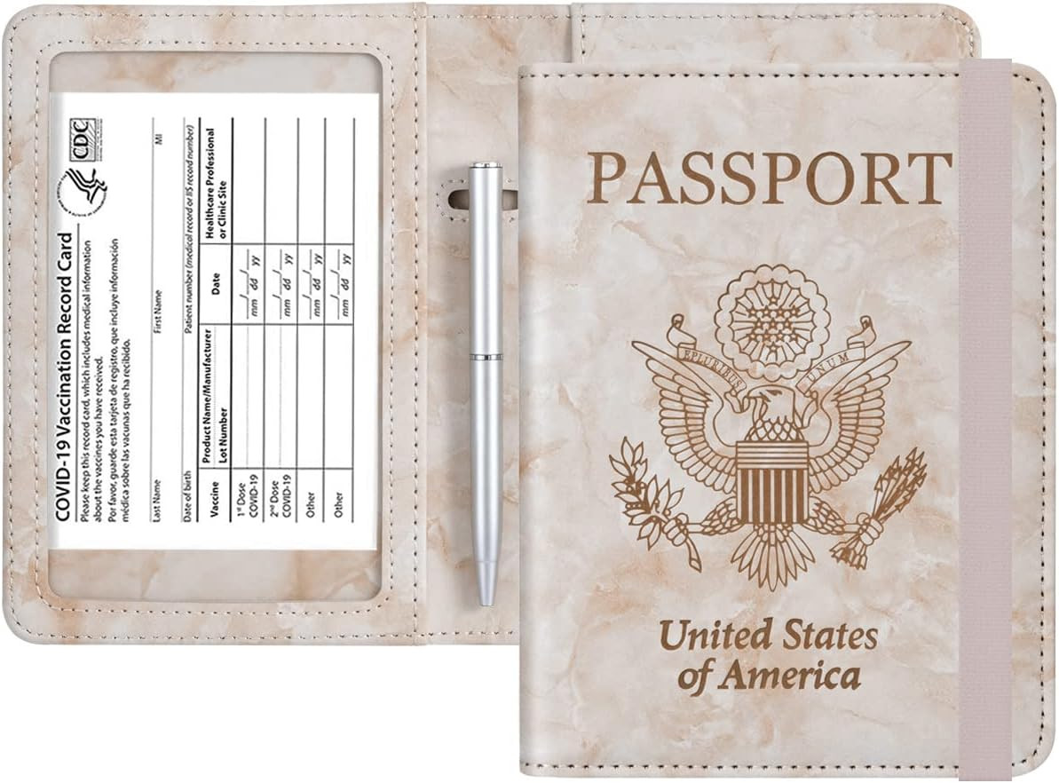 Passport and Vaccine Card Holder Combo - HOTCOOL Leather RFID Blocking Wallet with Elastic Strap ... | Amazon (US)
