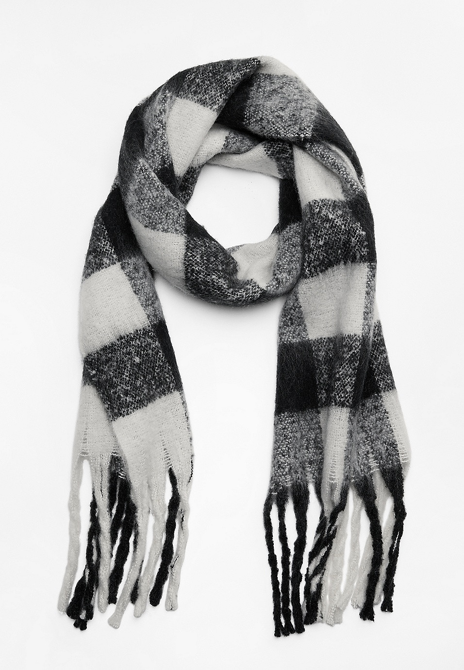Brushed Black And White Plaid Scarf | Maurices