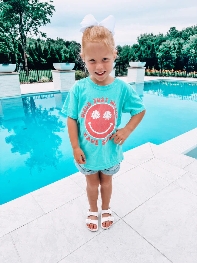Girls Just Wanna Have Sun Chalky Mint Kids Comfort Colors Graphic Tee Tori x Pink Lily | Pink Lily