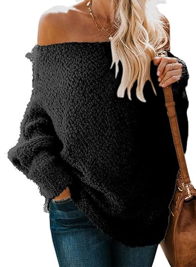 BLENCOT Women's Off Shoulder Long Sleeve Loose Oversized Knit Jumper Pullover Sweaters | Amazon (US)