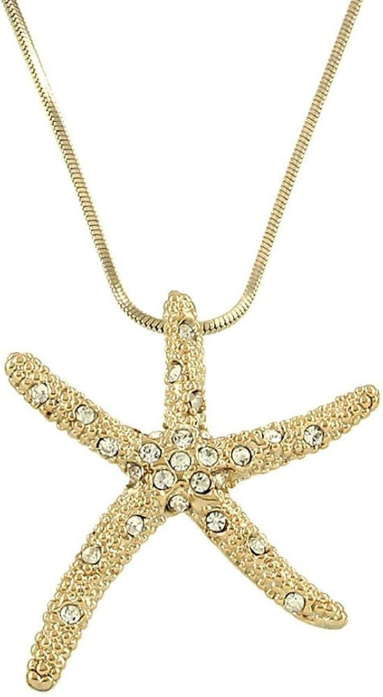 Falari Starfish Pendant Necklace Rhinestone Crystal Rhodium High Polished | Amazon (US)