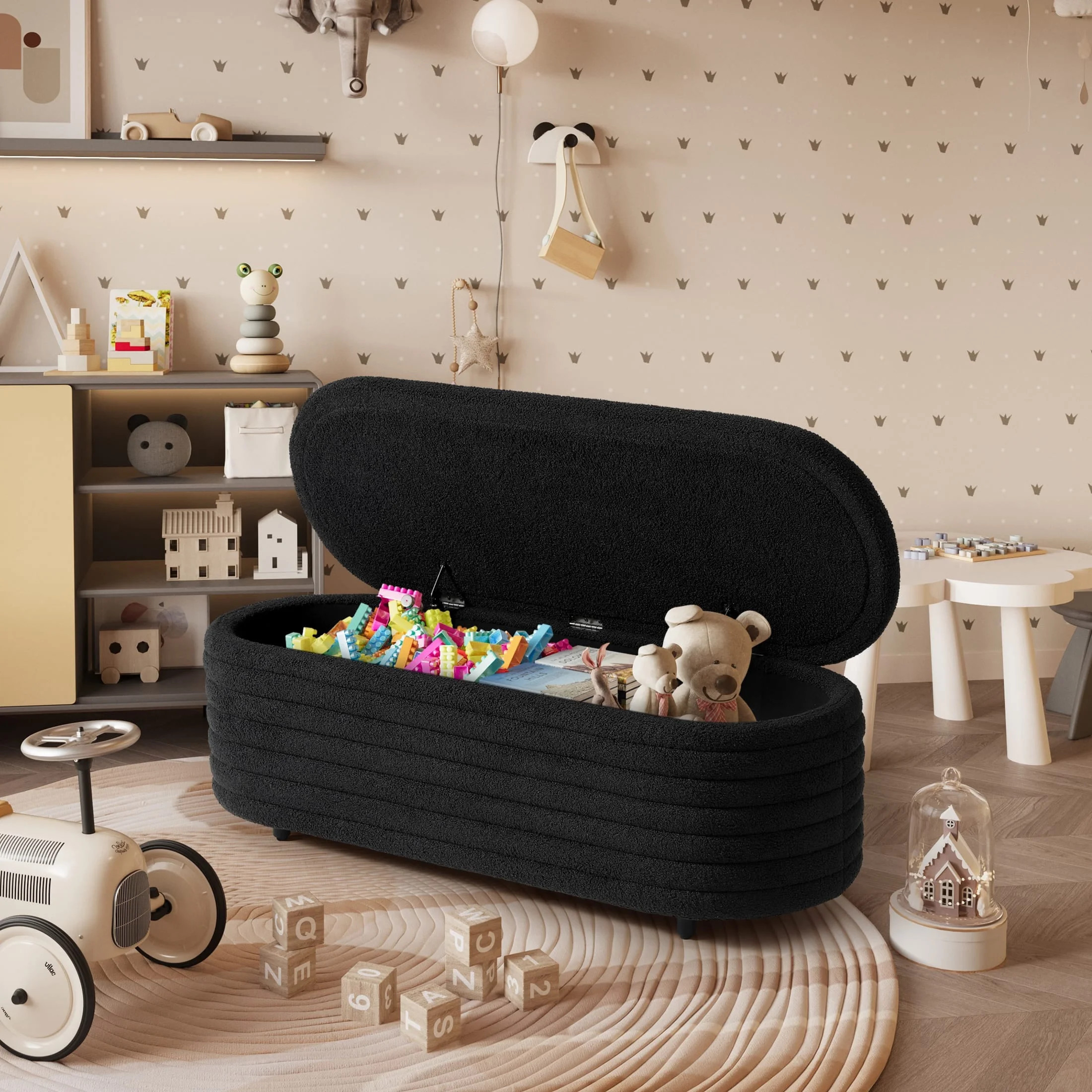 WestinTrends 54" Wide Mid-Century Modern Upholstered Teddy Sherpa Tufted Oval Storage Ottoman Ben... | Walmart (US)