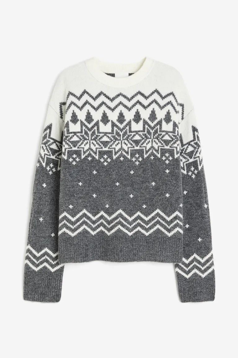 Jacquard-knit Sweater - Gray/patterned - Ladies | H&M US | H&M (US + CA)