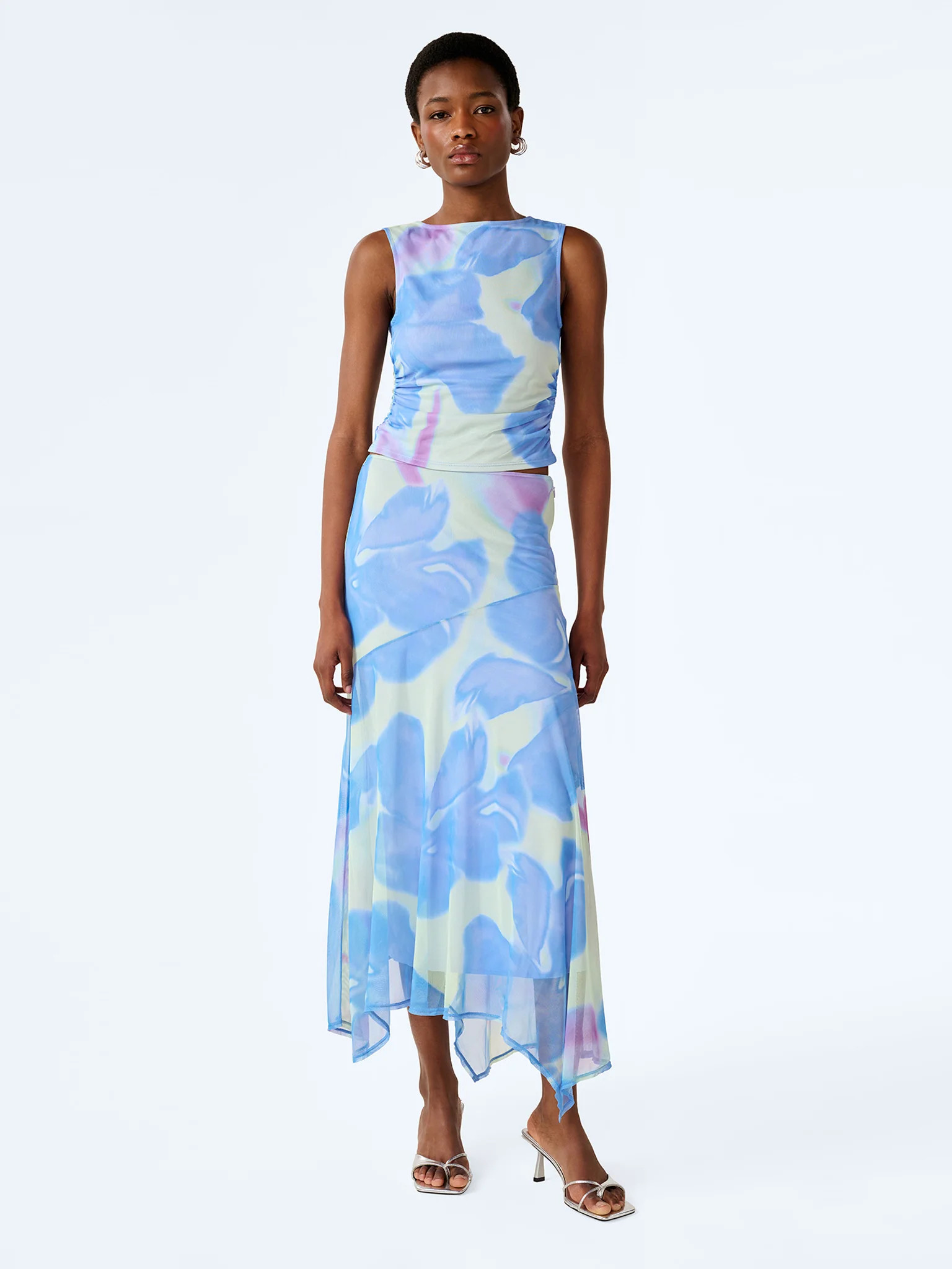 Cruze Skirt in Mint Glitched Floral | OMNES UK