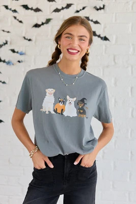 Halloween Dogs Grey Comfort Colors Graphic Tee DOORBUSTER | Pink Lily