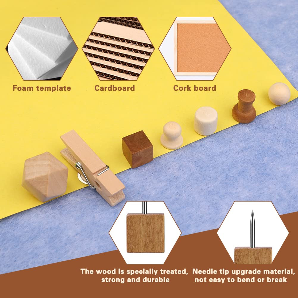 114 Pcs Wood Push Pins, 2 Colors and 7 Types Decorative Thumb Tacks Wooden Head Pin Map Tacks Mar... | Amazon (US)