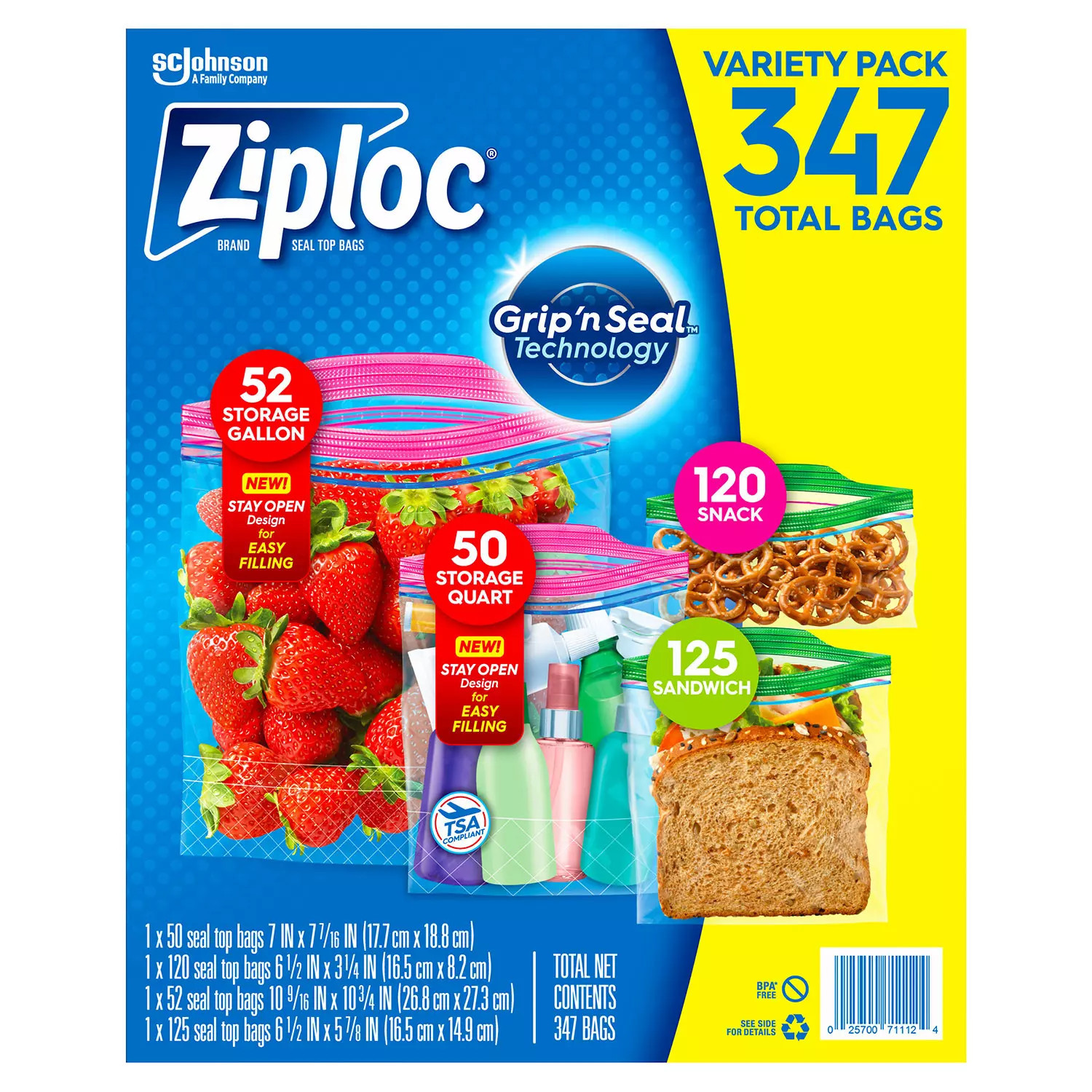 Ziploc Easy Open Bags Variety Pack with New Stay Open Design, 347 ct. | Sam's Club