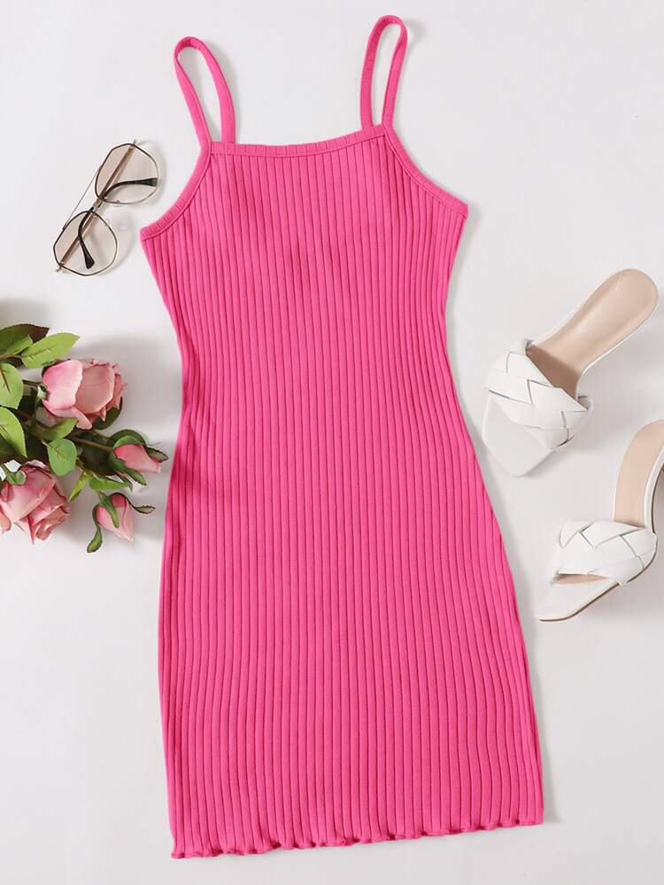 SHEIN Lettuce Trim Rib-knit Bodycon Dress | SHEIN