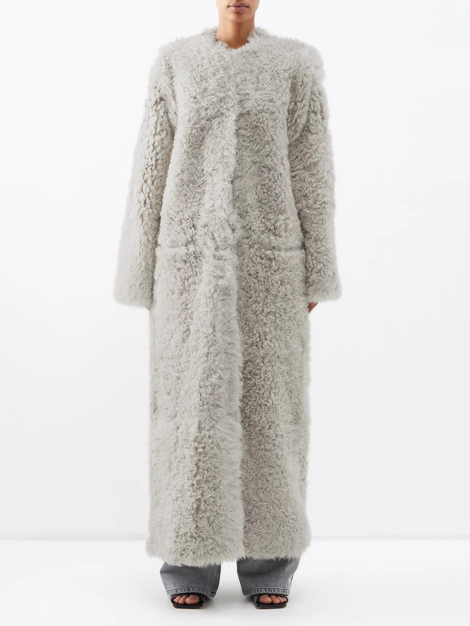 Collarless curly shearling maxi coat | Raey | Matches (US)