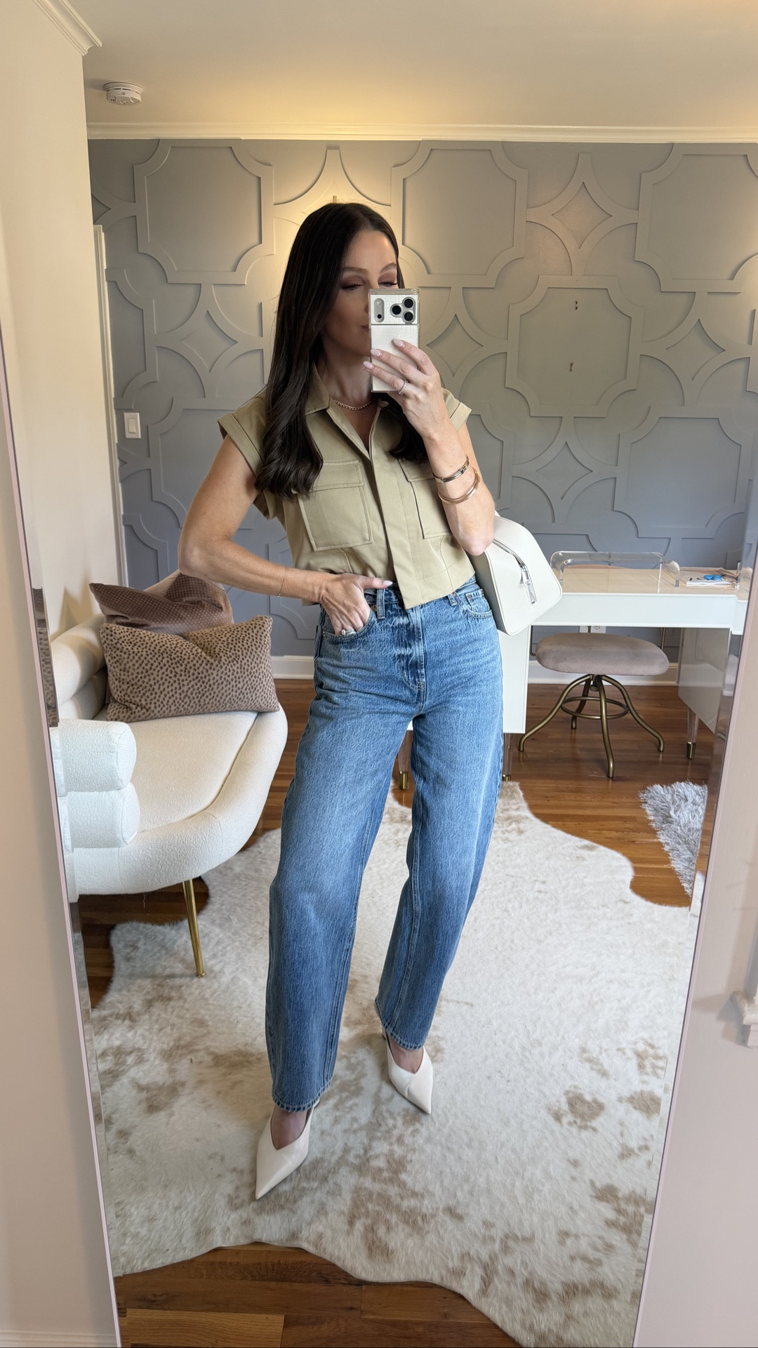 Outfit to head into NYC for a brand event! Obsessed with this top have worn it so many times. True to size. And these are THE best barrel jean on the market. Size down one! Shoes true to size. And the bag fits so much!

#LTKOver40 #LTKSeasonal #LTKootd