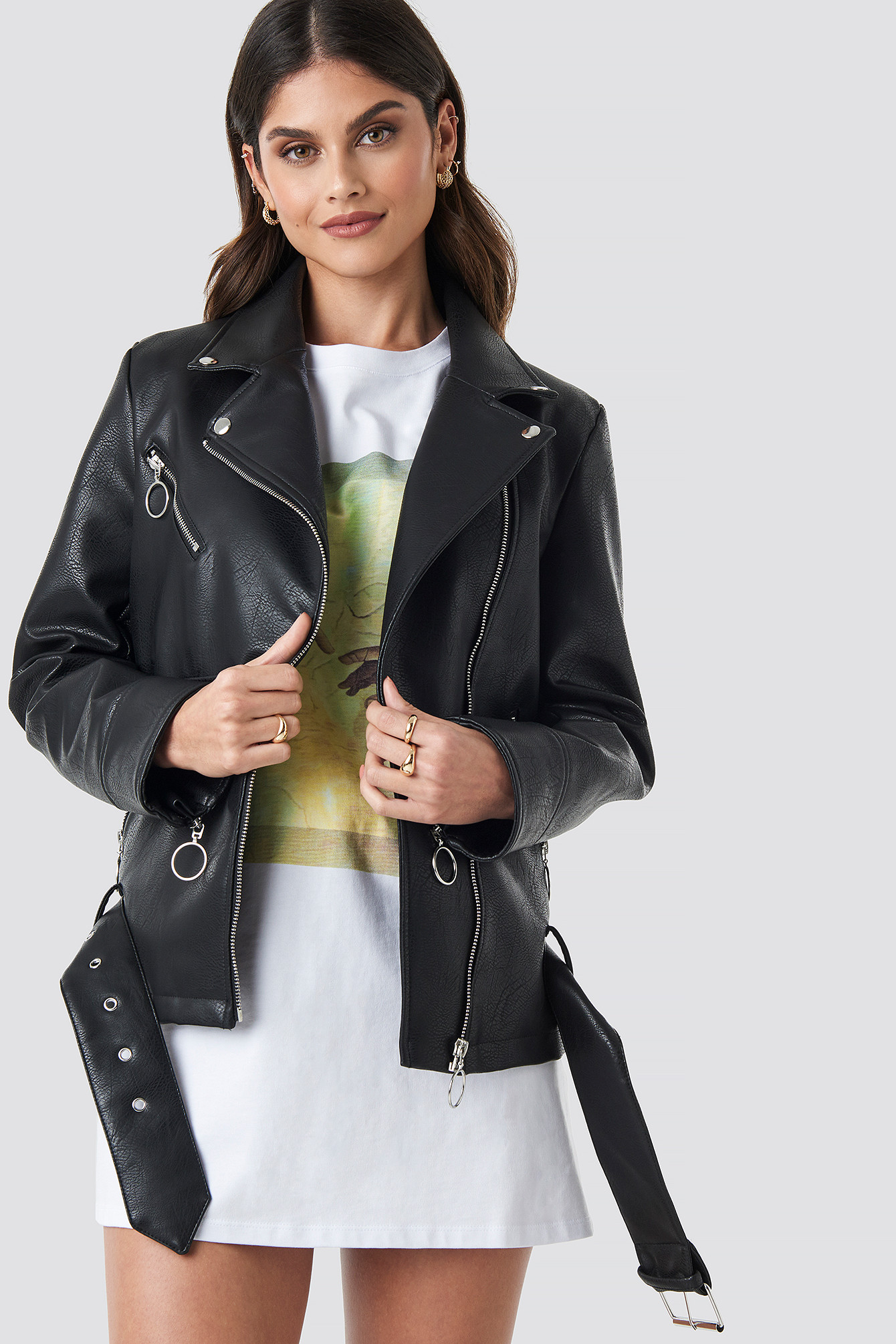 Oversized Faux Leather Biker Jacket Black | NA-KD Global