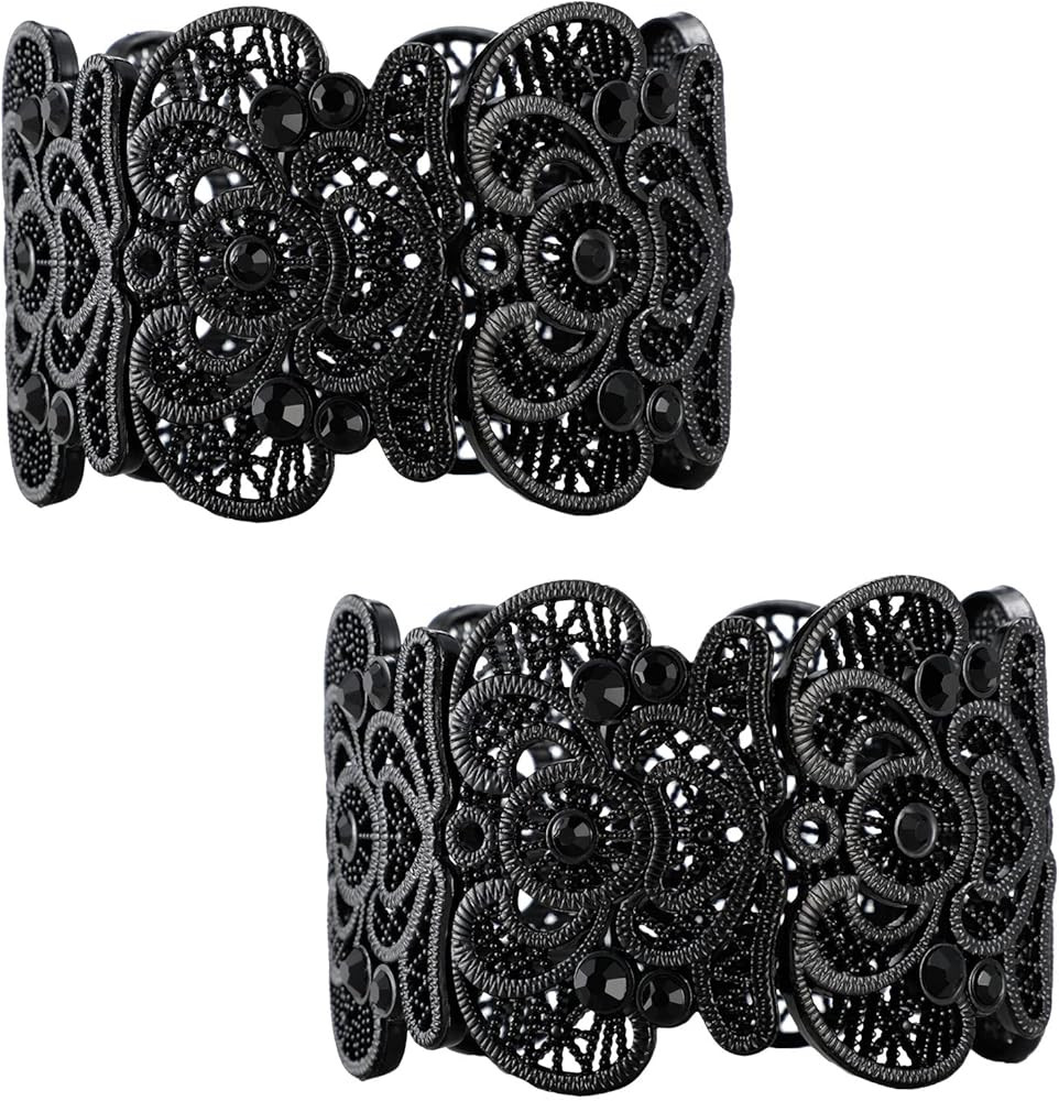 2 Pieces Black Bracelet for Women Gothic Vintage Filigree Jewelry Ladies Cuff Bracelets Bohemian ... | Amazon (US)
