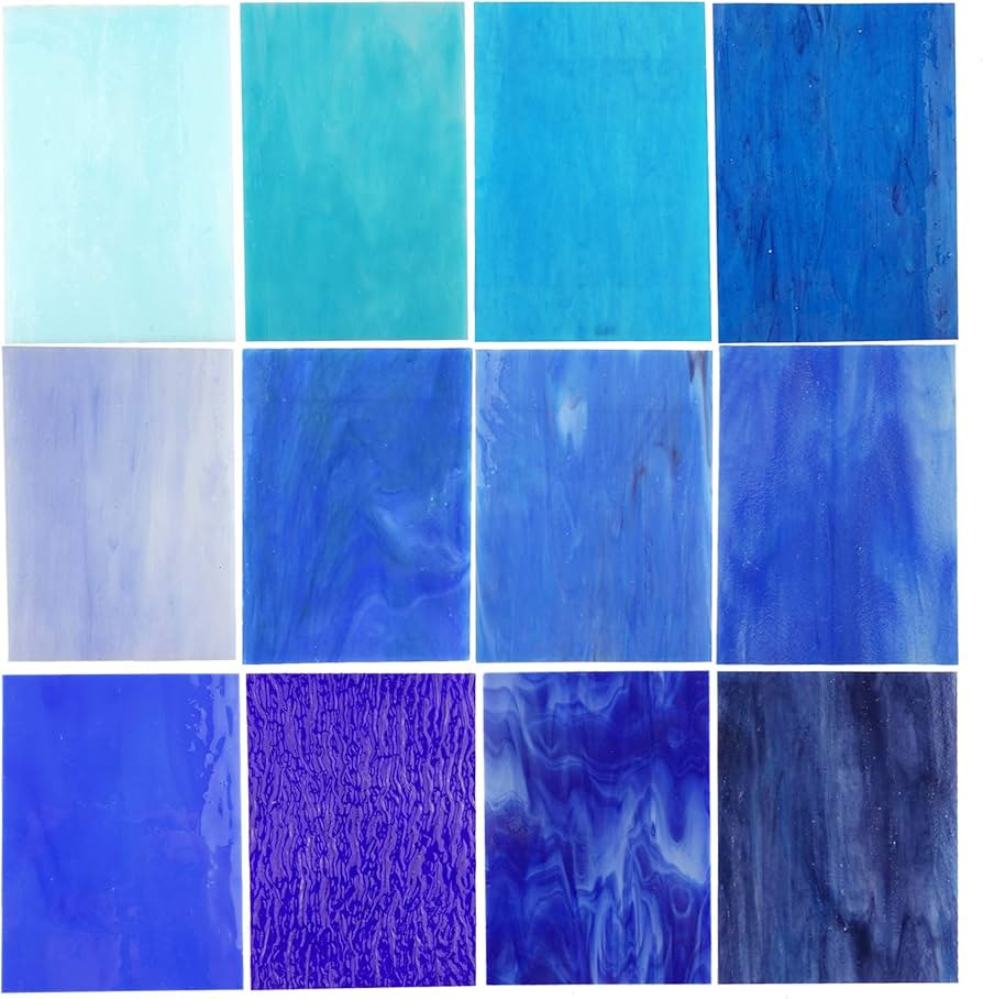 Lanyani（10 Sheets）Blue Variety Stained Glass Sheets 4 x 6 inch Opal Art Glass Pack Tiffany Gl... | Amazon (US)