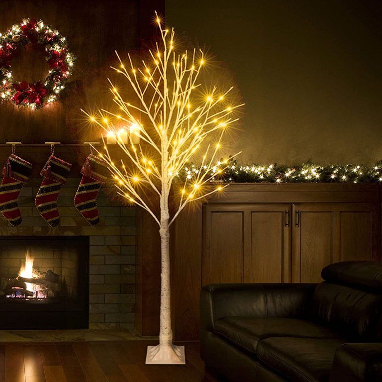 Zimtown 4FT Birch Tree, Artifical Christmas Tree, with 48 Warm White LED Lights - Walmart.com | Walmart (US)