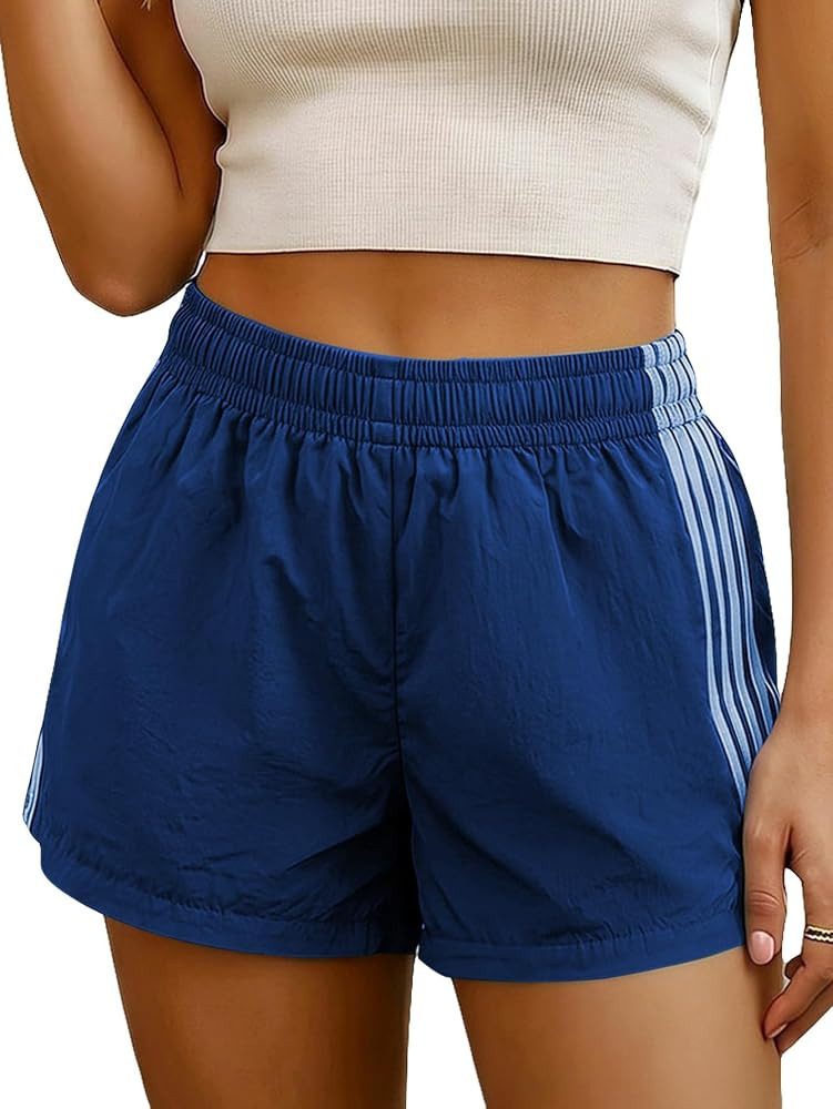 MakeMeChic Women's Striped Summer Shorts Workout Running Shorts Mini Micro Sweat Track Shorts Gym... | Amazon (US)
