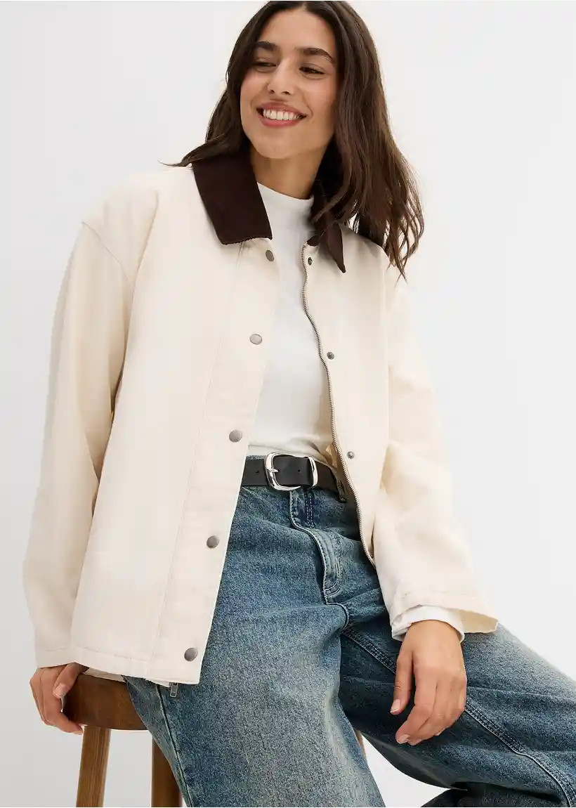 Twill-Jacke mit Cordkragen | Bonprix DE