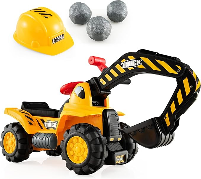 Costzon Ride on Excavator, Kids Excavator Digger Bulldozer W/Safety Helmet, 3 Rocks, Horn, Under-... | Amazon (US)