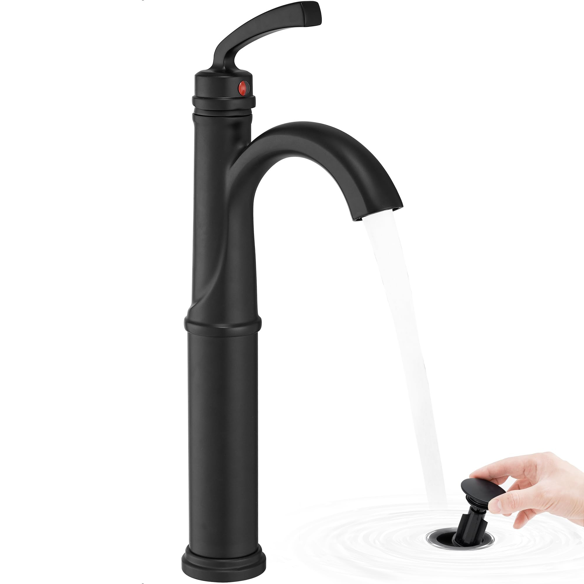 Tall Bathroom Faucet Single Hole, Brass Vessel Sink Faucet Black with 1 Handle, Arched Aerator Sp... | Amazon (US)