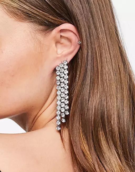ASOS DESIGN - Boucles d'oreilles avec pendants ornés de strass - Argenté | ASOS (Global)