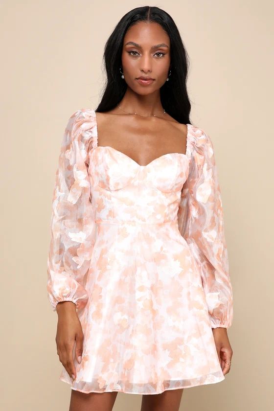 Instinctively Sweet Ivory and Orange Floral Bustier Mini Dress | Lulus