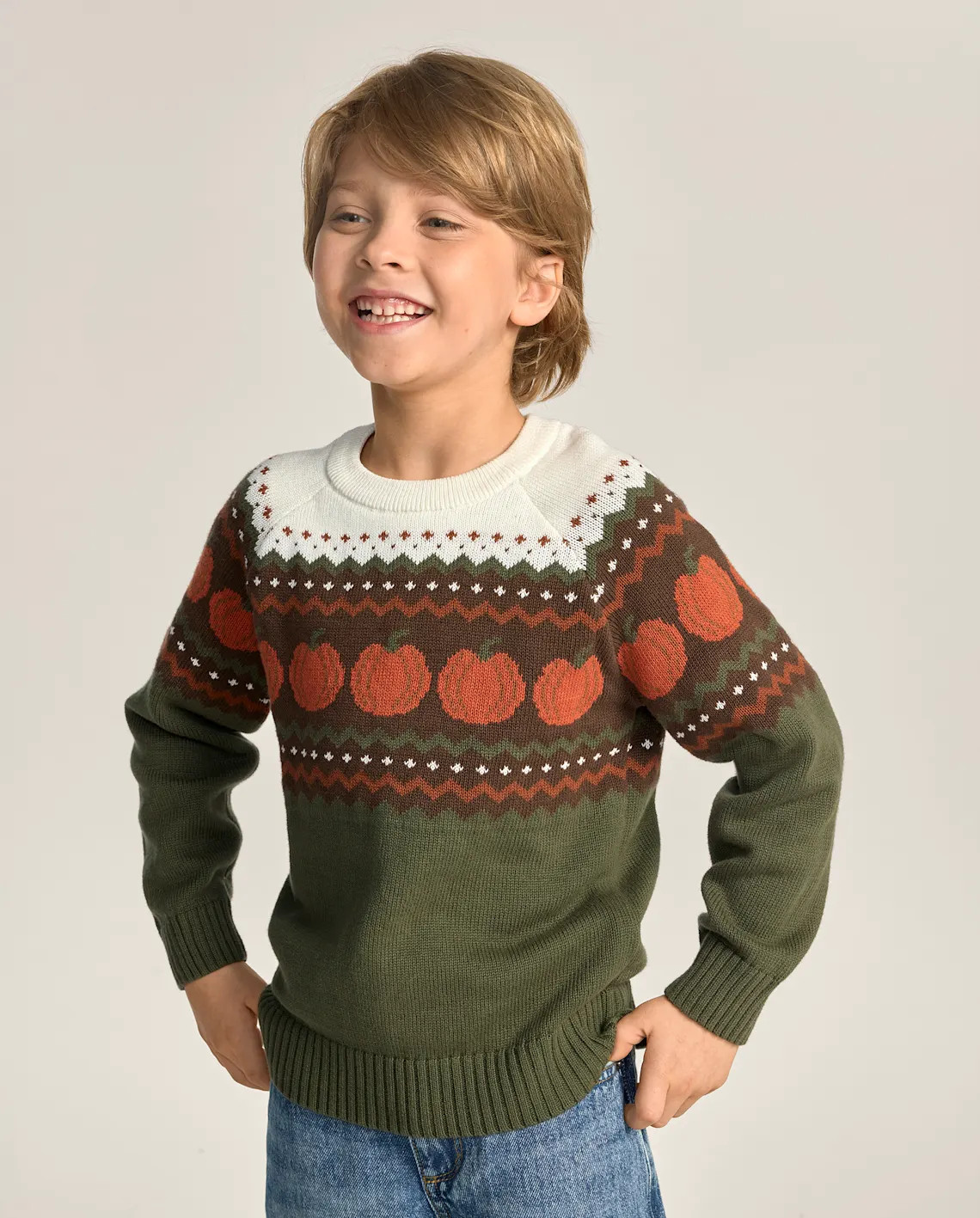Boys Long Raglan Sleeve Pumpkin Fairisle Sweater - The Harvest Edit - GREEN | Gymboree | Gymboree
