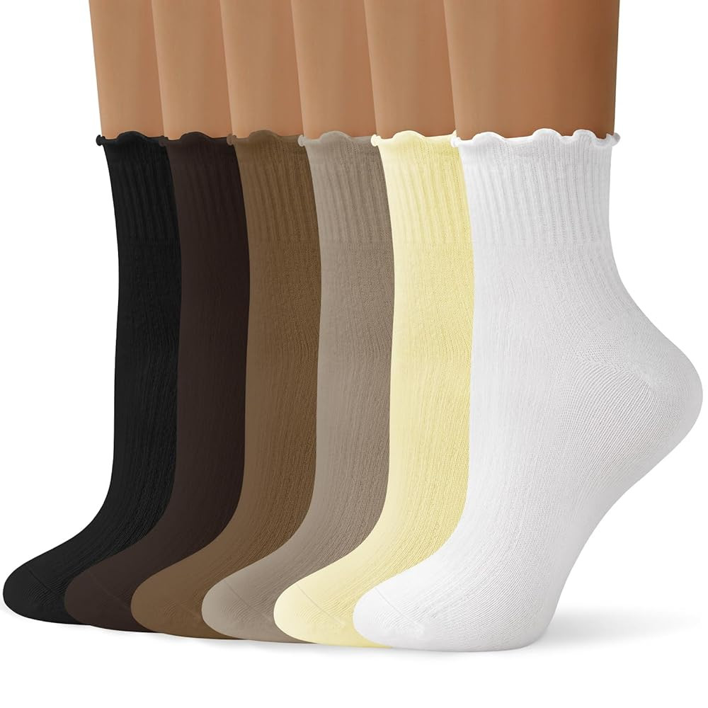 Womens Ruffle Ankle Socks Cute Lettuce Edge Crew Socks for Women | Amazon (US)