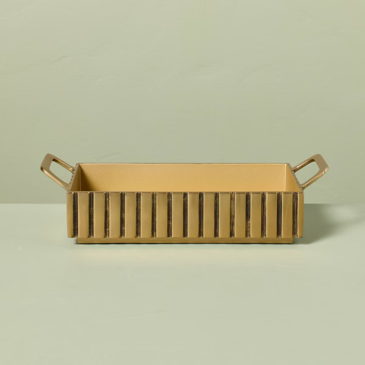 Modern Fluted Metal Decor Tray Brass Finish - Hearth & Hand™ with Magnolia | Target